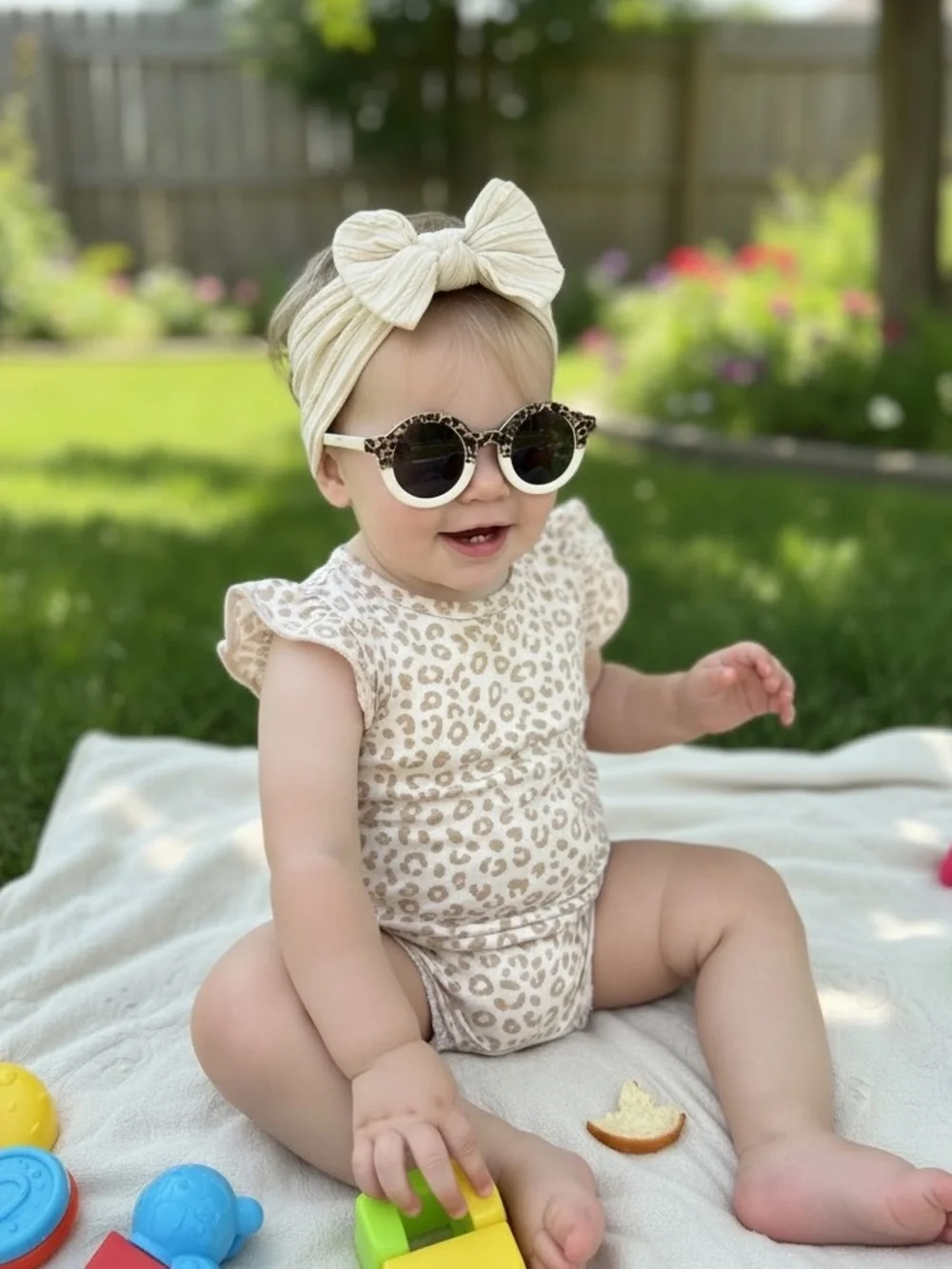 Kids Cream Bow Headband - And Leopard Retro Style prints Sunglasses Set
